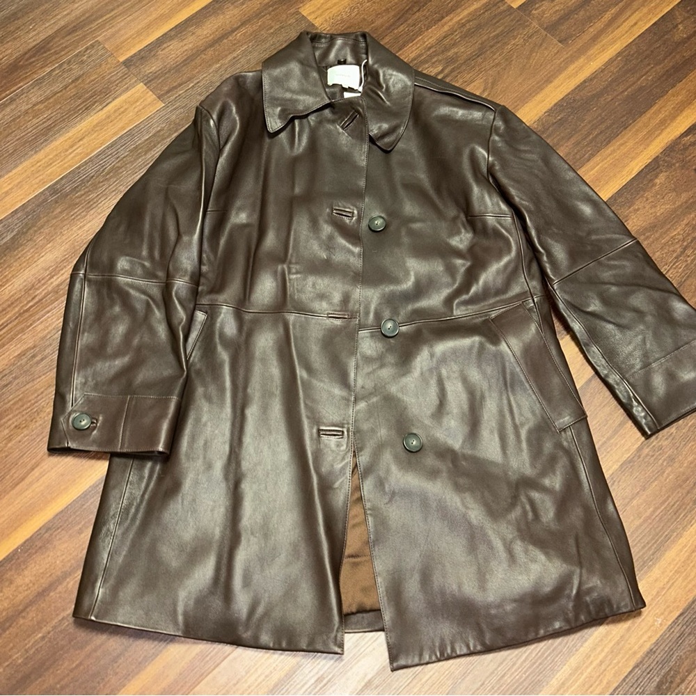 Vince 100% Lamb Leather Trench Style Jacket Long Coat Authentic NWT